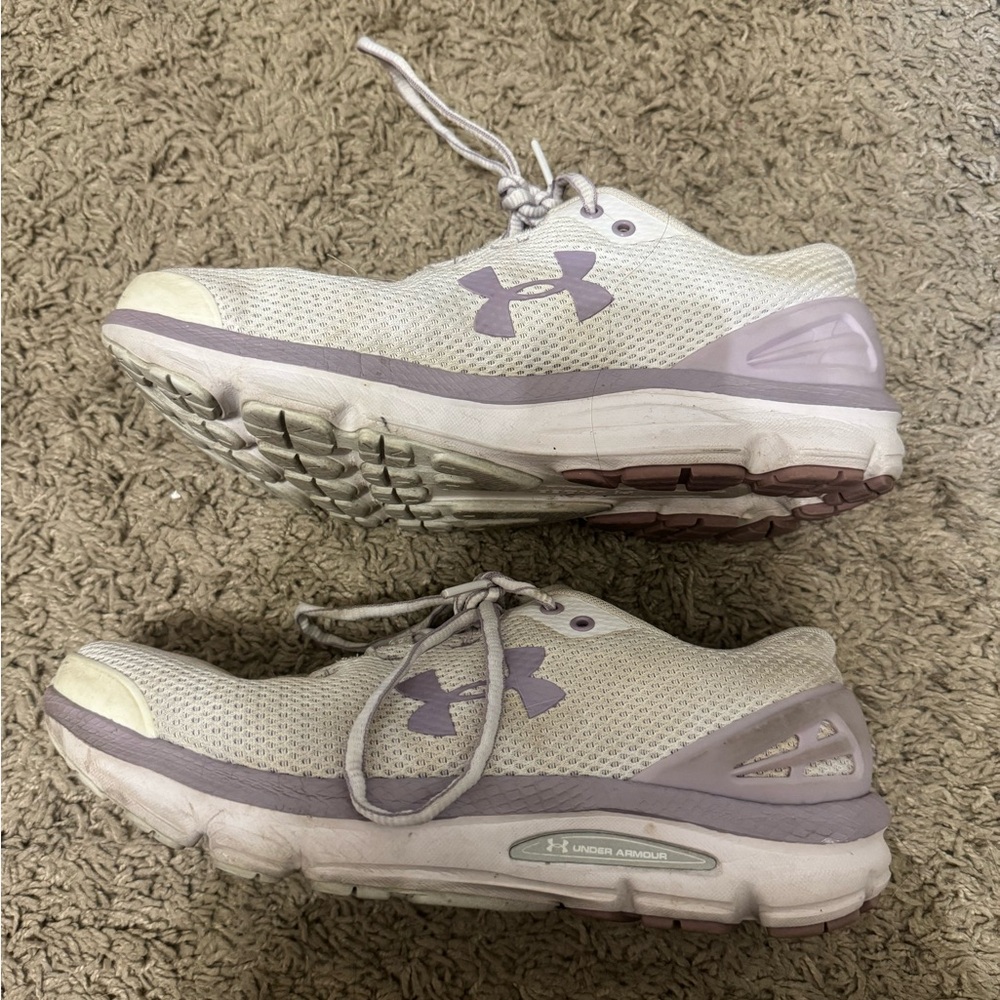 Under Armour Women's Light Gray and Purple Athletic Shoes - Picture 2 of 5